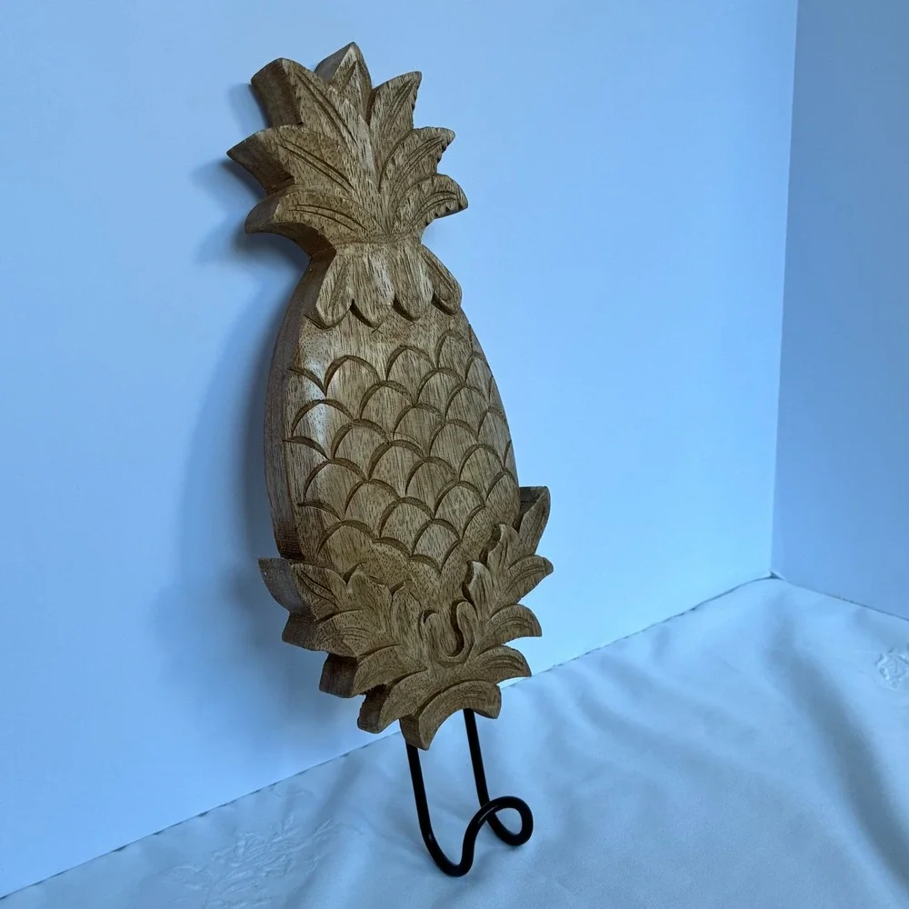 Pineapple Wall Hook Wood Tropical Coastal Boho Tiki Entryway Towel Hook Island